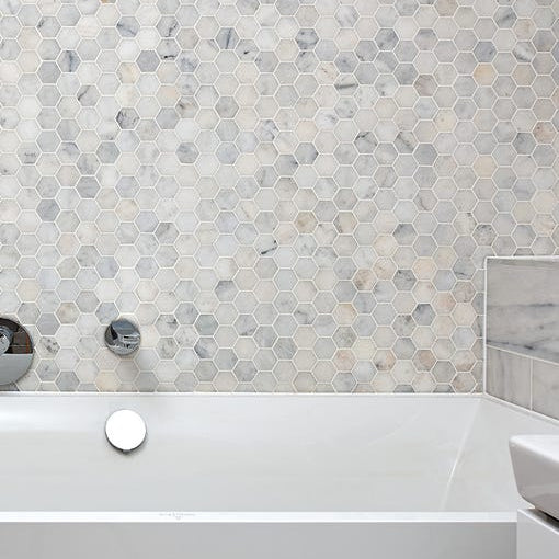 Image of Long Island Marble Small Hexagon Mosaic 26 x 30.5 x 1.0cm-Ca Pietra-Tile.co.uk