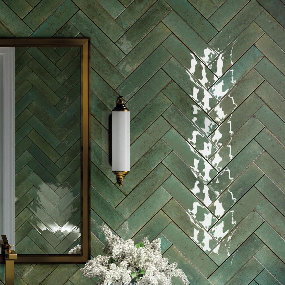 Image of Agadir Selva Green Gloss wall tile 7x28cm-Ceramic wall tile-Dune Ceramica-tile.co.uk