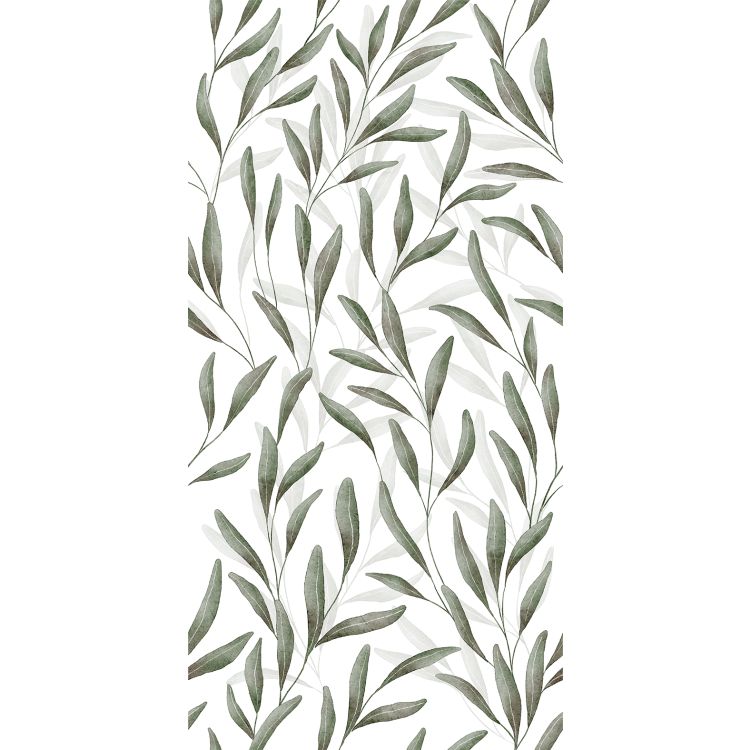 Image of Leaf-patterned tile design with green foliage on a white background.