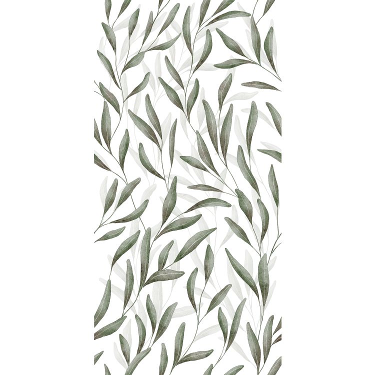 Image of Leaf-patterned tile design with green foliage on a white background.