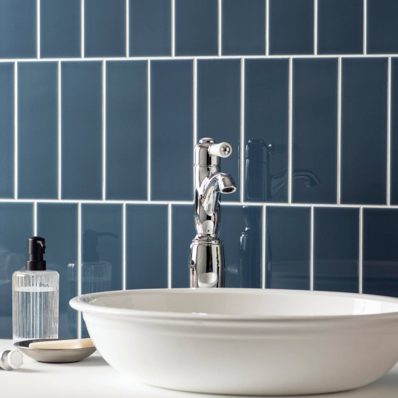 Image of Ascot Blue Large Brick Field Tile 22.8x7.5cm-Ceramic wall tile-Original Style-Tile.co.uk