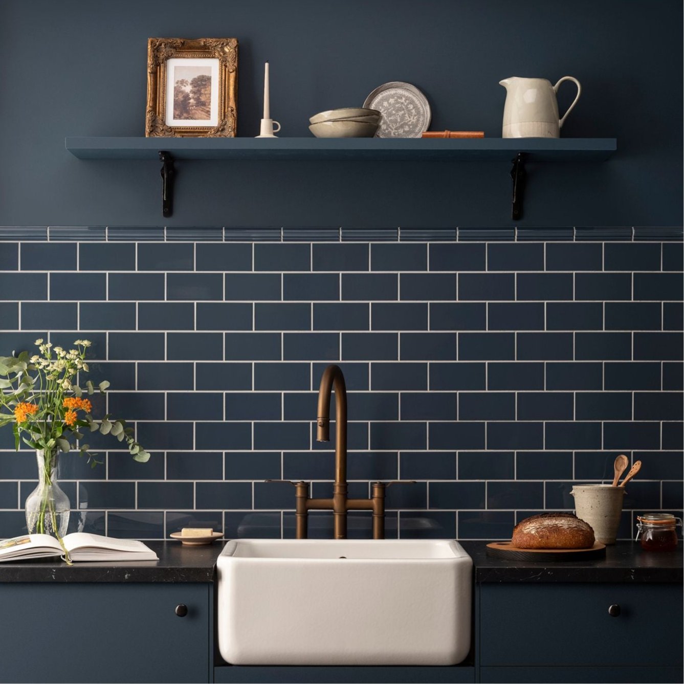 Image of Ascot Blue Half Tile 15.2x7.5cm-Ceramic wall tile-Original Style-Tile.co.uk