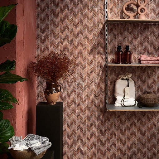 Image of Athens Rosso Travertine Mosaic - 29.2 x 30.2 x 1.0cm-Ca Pietra-Tile.co.uk