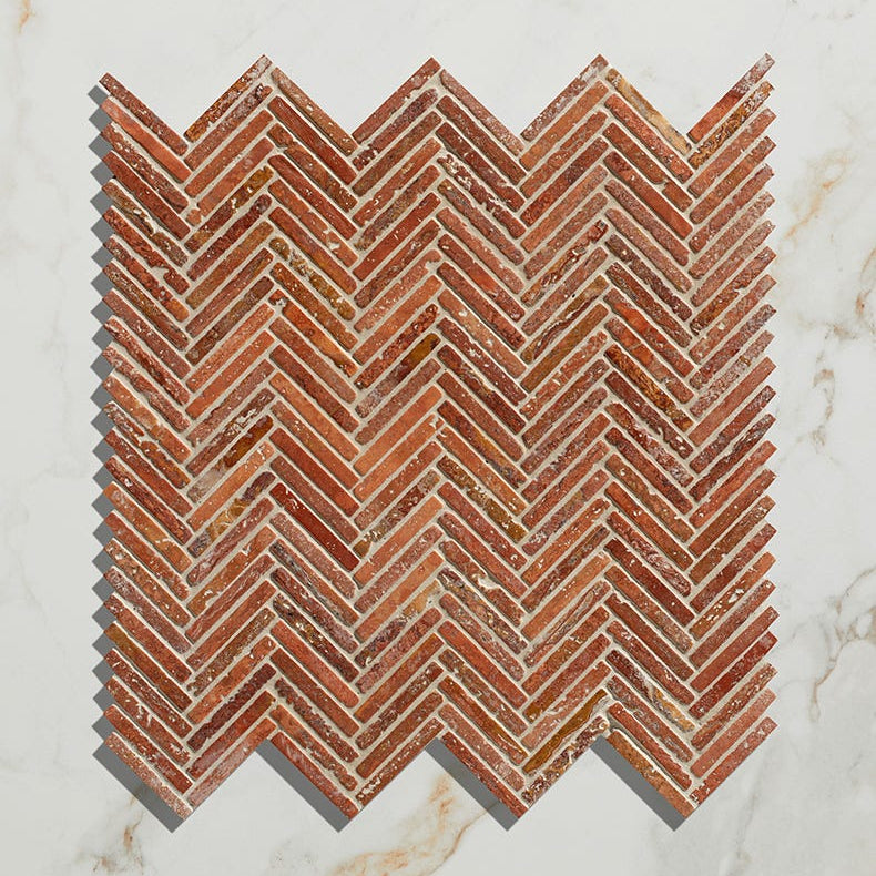 Image of Athens Rosso Travertine Mosaic - 29.2 x 30.2 x 1.0cm-Ca Pietra-Tile.co.uk
