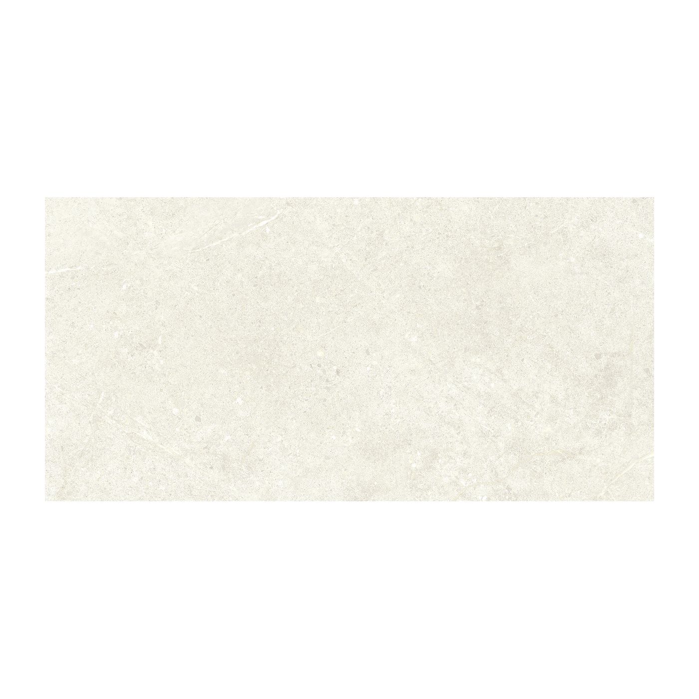 Image of A rectangular beige marble-look tile with subtle white veining, centered on a solid white background.