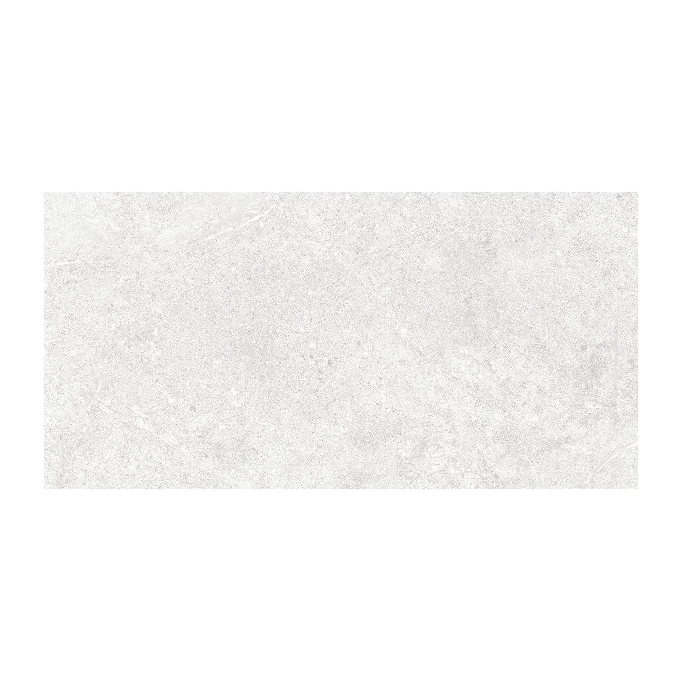 Image of A rectangular light gray stone or marble-look tile with subtle white veining, centered on a plain white background.