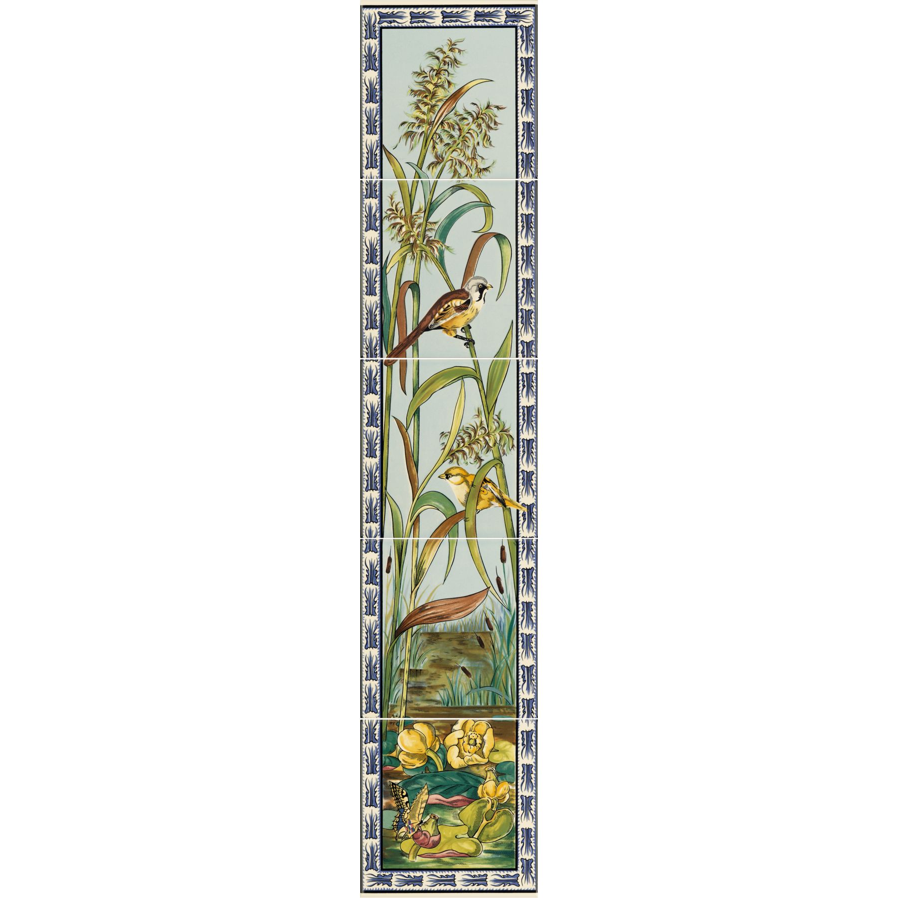 Image of Birds And Butterfly 5 Tile Set on County White 15.2x15.2cm-Ceramic wall tile-Original Style-Tile.co.uk
