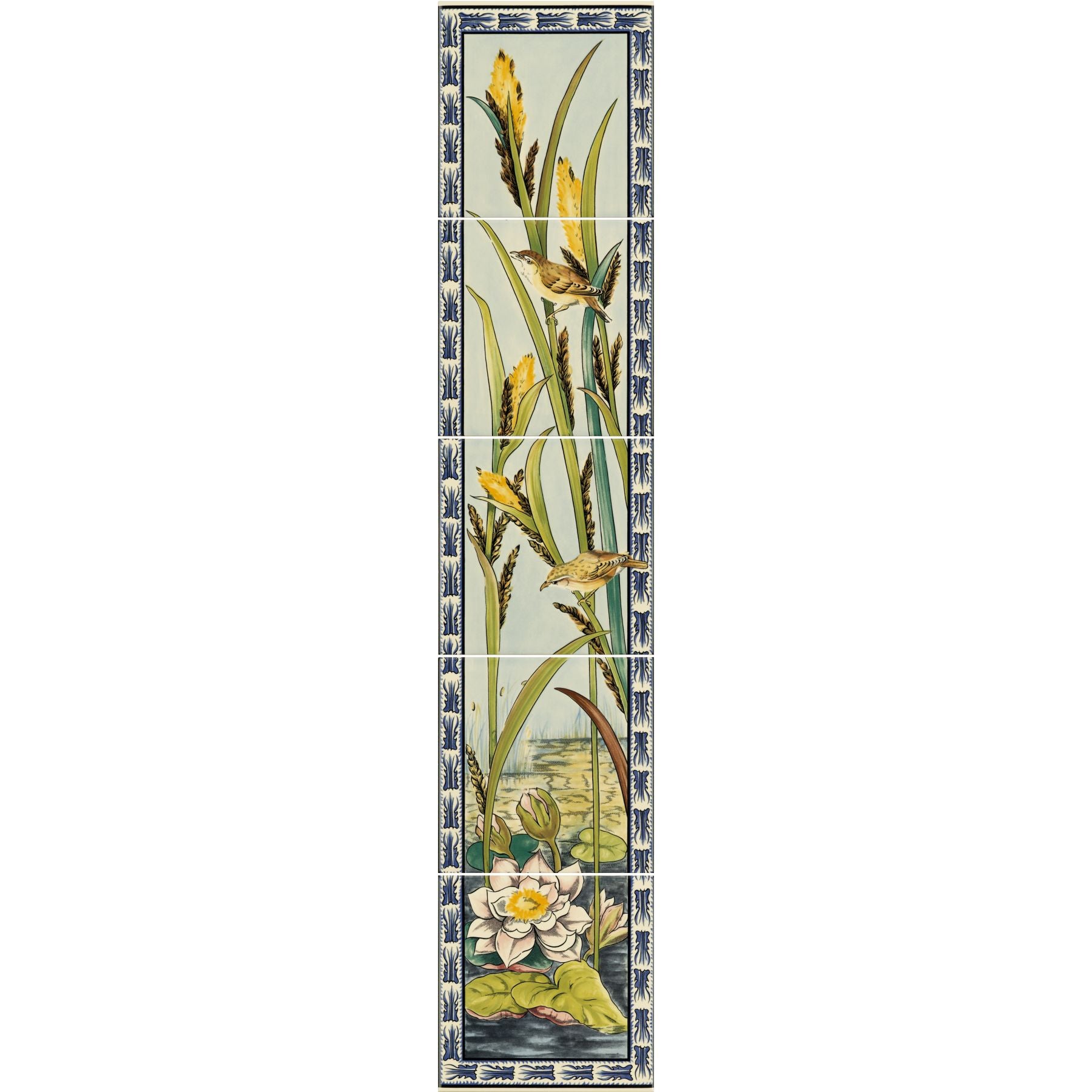 Image of Birds And Rushes 5 Tile Set on County White 15.2x15.2cm-Ceramic wall tile-Original Style-Tile.co.uk