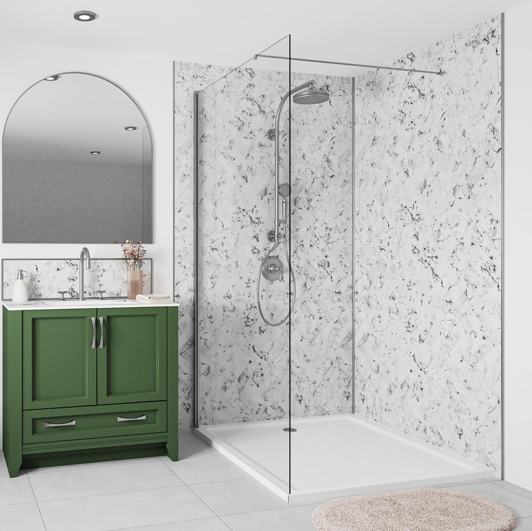 Image of Carrara Marble Herringbone Alloy Wall Panel-Wall panel-Wetwall-Tile.co.uk