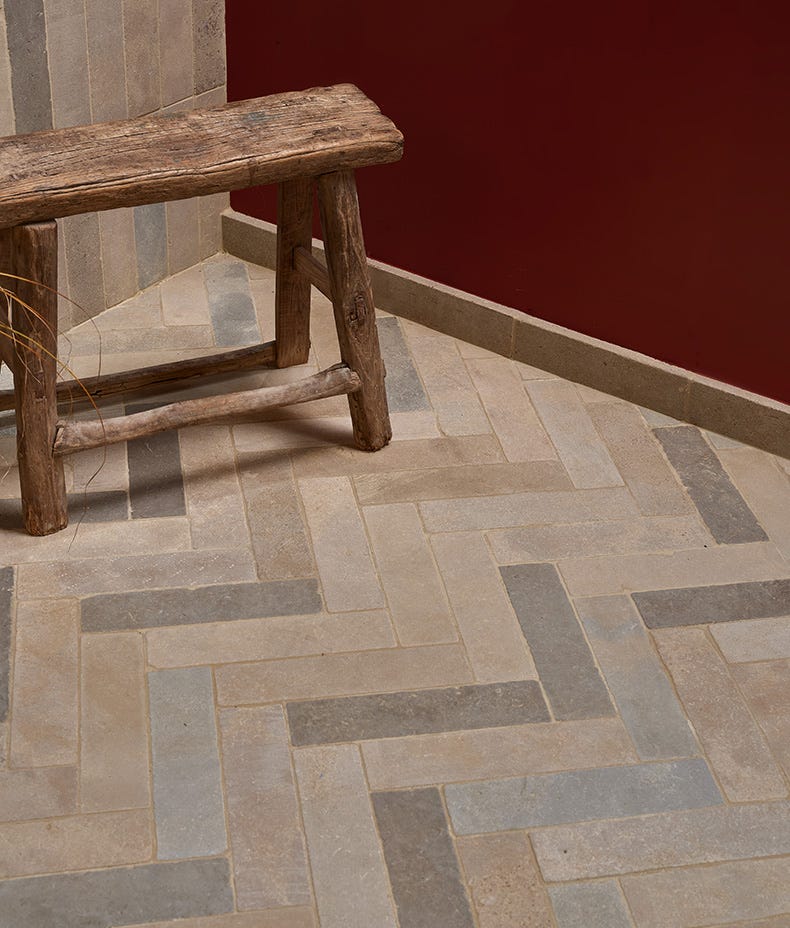 Image of Castilan Limestone Parquet Tumbled - Swatch Sample - Delivered separately by Ca Pietra-sample-sample-Tile.co.uk