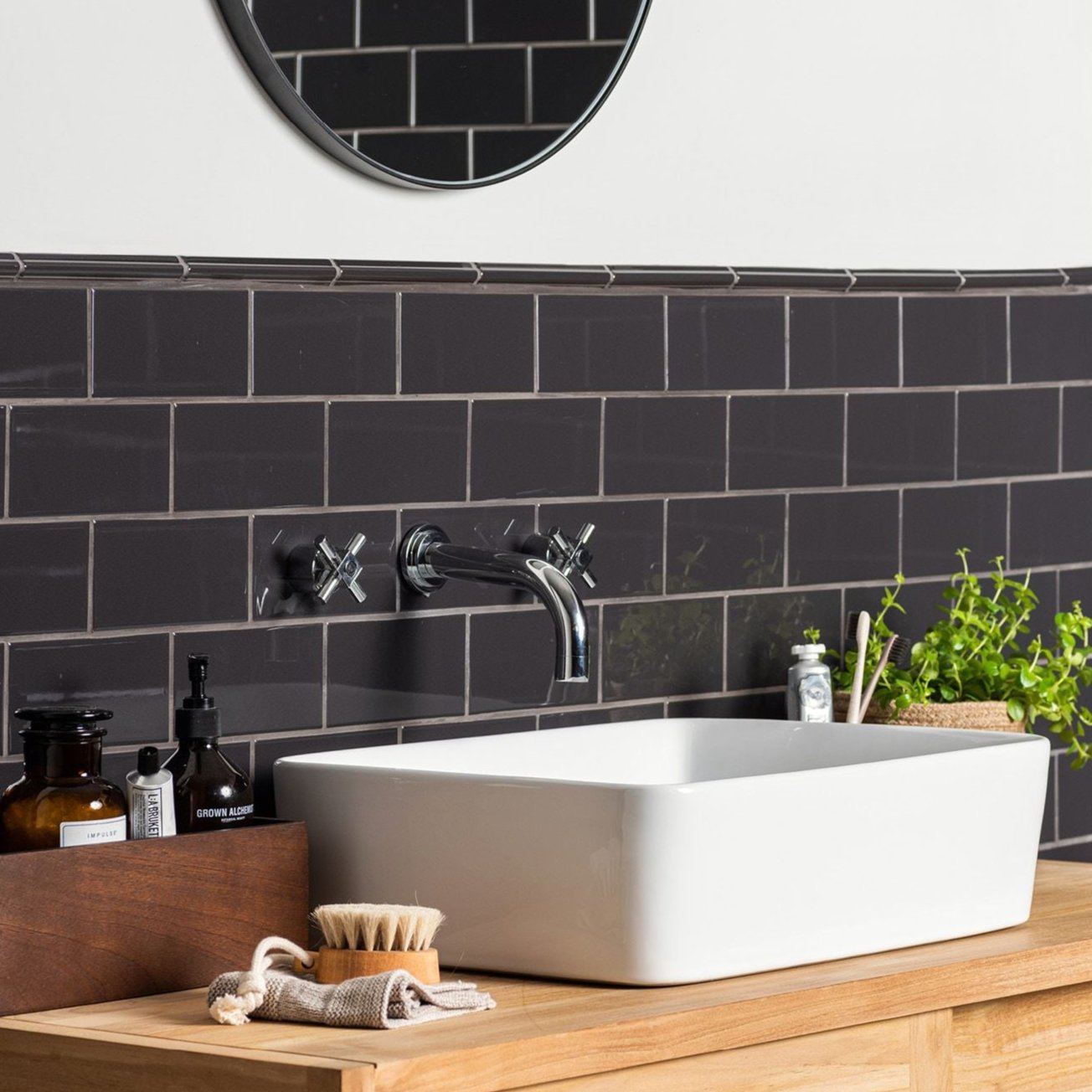 Image of Charcoal Grey Half Tile 15.2x7.5cm-Ceramic wall tile-Original Style-Tile.co.uk