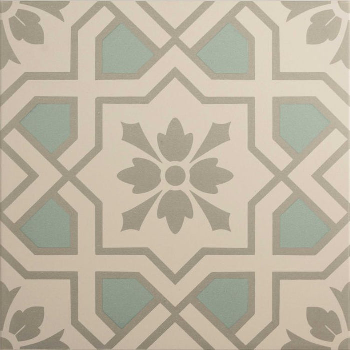 Decorative tile with geometric pattern in beige and green