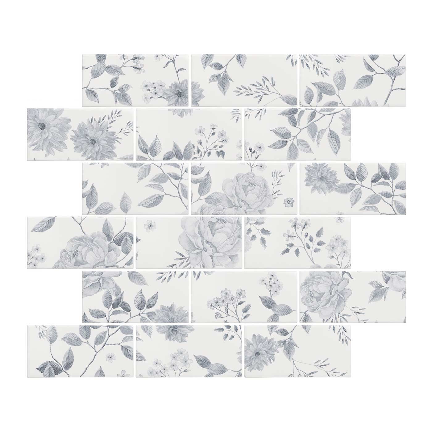 Image of Cottage Garden Brick-bond Blue 18-tile panel wall tile 45.6x45.6cm-Ceramic wall tile-Original Style-Tile.co.uk