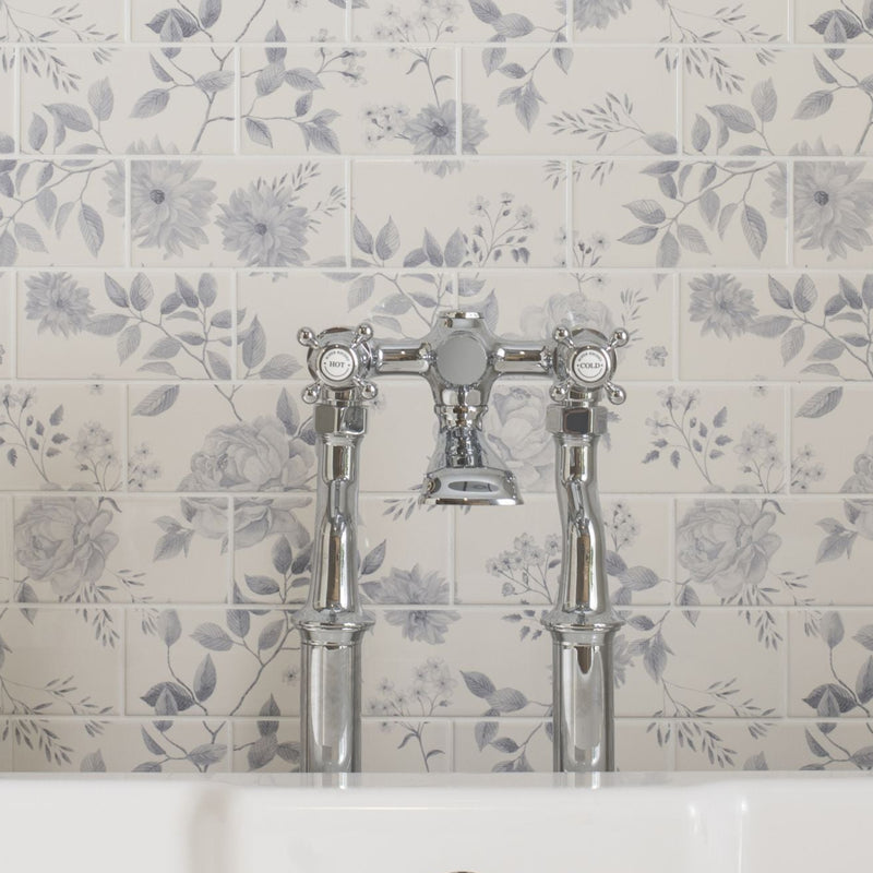 Image of Cottage Garden Brick-bond Blue 18-tile panel wall tile 45.6x45.6cm-Ceramic wall tile-Original Style-Tile.co.uk