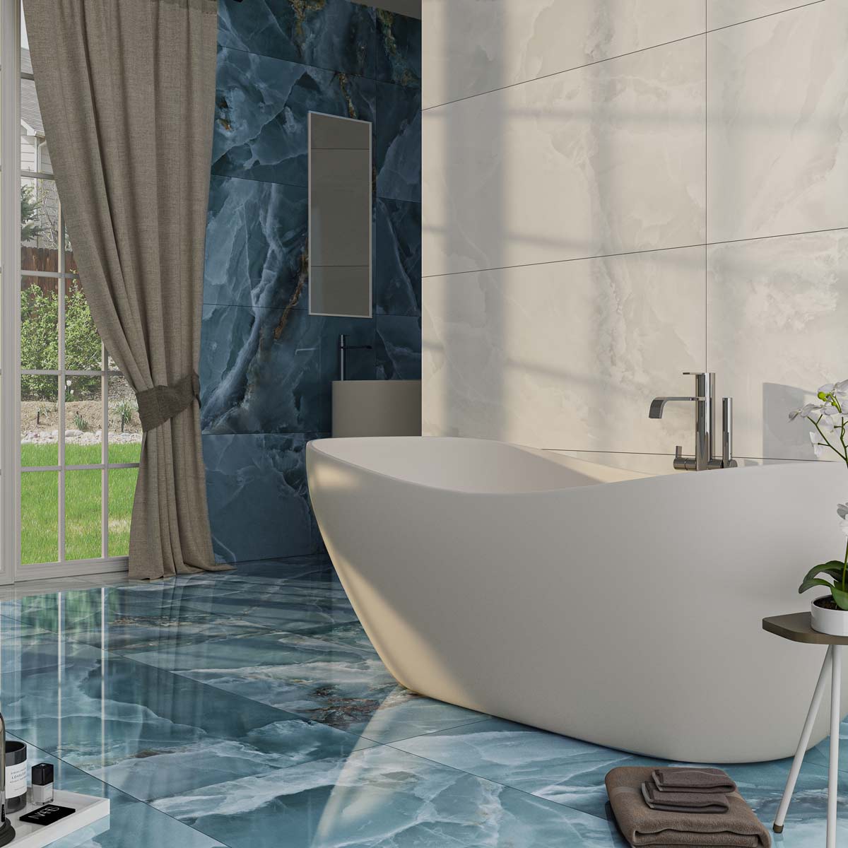 Image of Crystal Navy Blue Marble tile 60x120cm-Large format-Eco Ceramic-tile.co.uk
