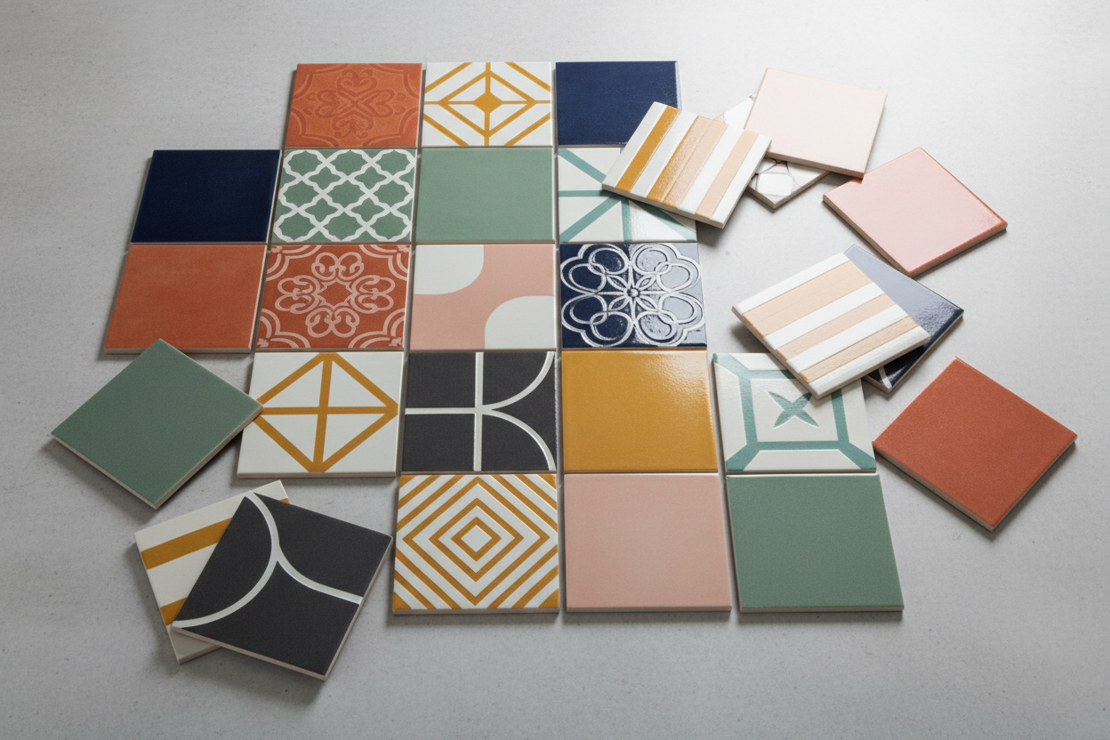 Image of different ceramic tiles with different colours