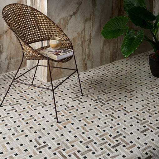 Image of East Village Porcelain Basketweave Mosaic Oro - 31.5 x 31.5 x 1.0cm-Ca Pietra-Tile.co.uk