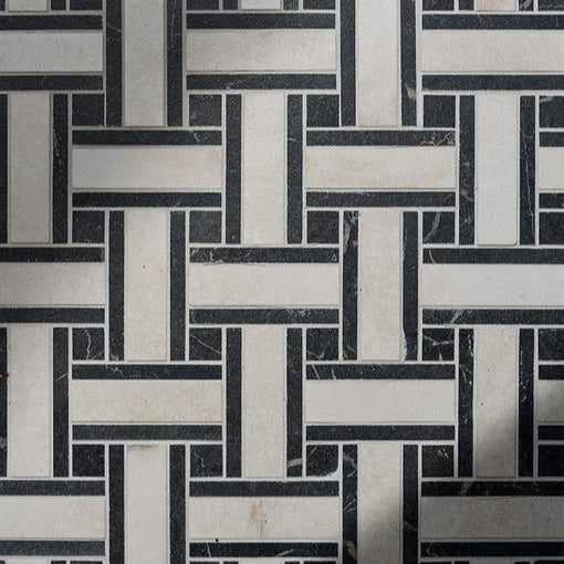 East Village Porcelain Basketweave Mosaic Bianco - 31.5 x 31.5 x 1.0cm-Ca Pietra-Tile.co.uk