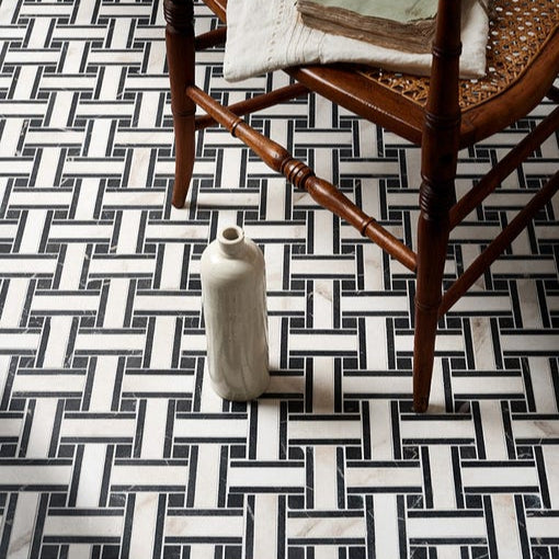 Image of East Village Porcelain Basketweave Mosaic Bianco - 31.5 x 31.5 x 1.0cm-Ca Pietra-Tile.co.uk
