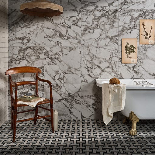 Image of East Village Porcelain Basketweave Mosaic Bianco - 31.5 x 31.5 x 1.0cm-Ca Pietra-Tile.co.uk