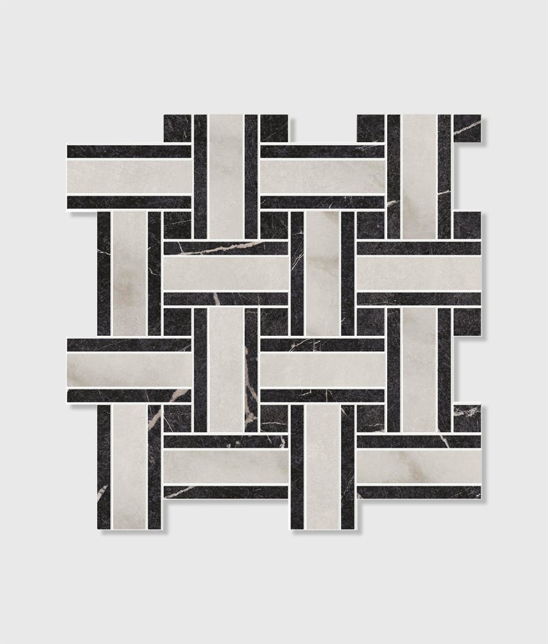 Image of East Village Porcelain Basketweave Mosaic Bianco - Free Swatch Sample-sample-sample-Tile.co.uk