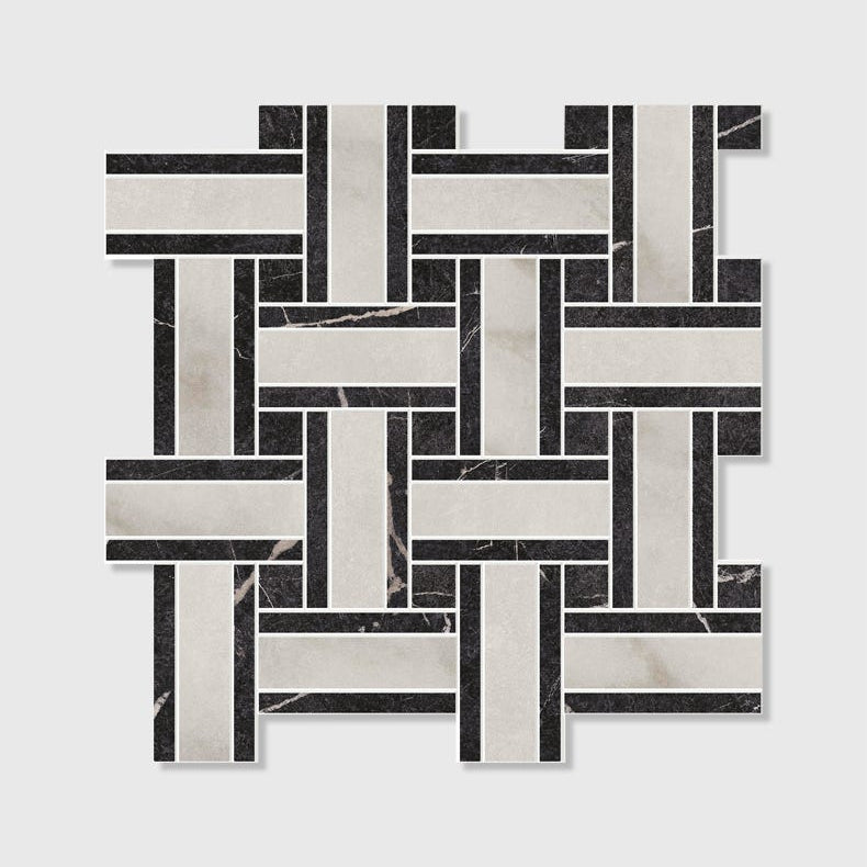 Image of East Village Porcelain Basketweave Mosaic Bianco - 31.5 x 31.5 x 1.0cm-Ca Pietra-Tile.co.uk