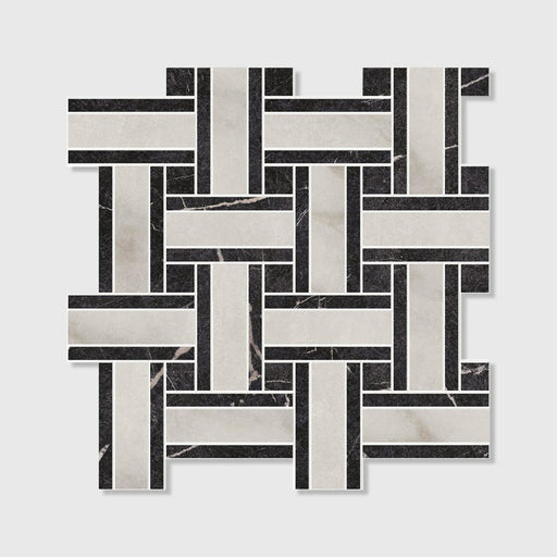 East Village Porcelain Basketweave Mosaic Bianco - 31.5 x 31.5 x 1.0cm-Ca Pietra-Tile.co.uk