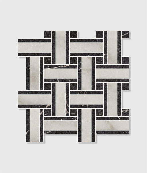 East Village Porcelain Basketweave Mosaic Bianco - Free Swatch Sample-sample-sample-Tile.co.uk