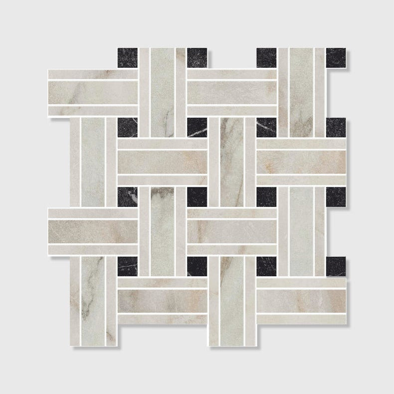 Image of East Village Porcelain Basketweave Mosaic Oro - 31.5 x 31.5 x 1.0cm-Ca Pietra-Tile.co.uk
