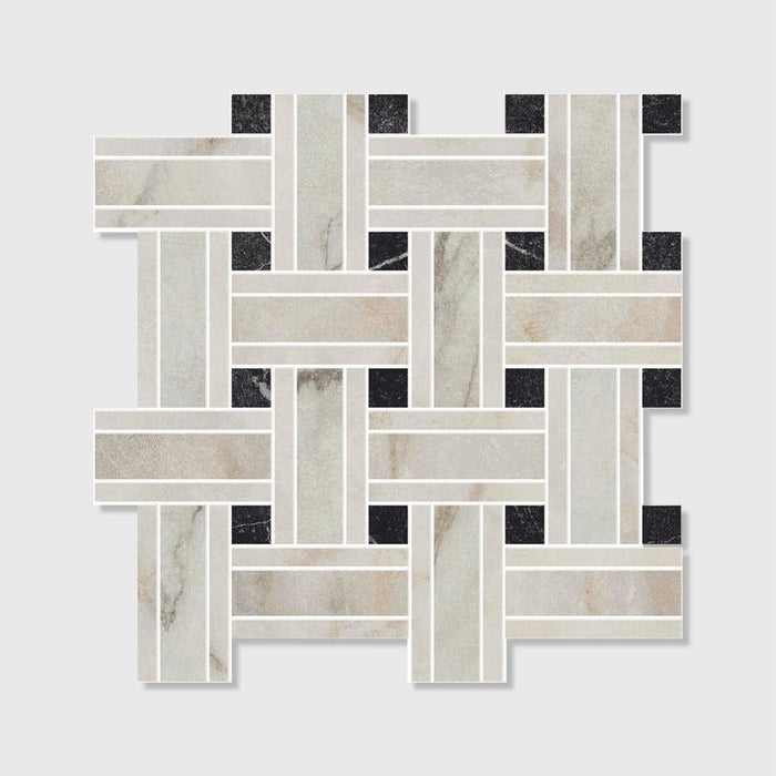 East Village Porcelain Basketweave Mosaic Oro - 31.5 x 31.5 x 1.0cm-Ca Pietra-Tile.co.uk