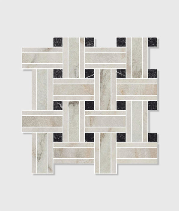 East Village Porcelain Basketweave Mosaic Oro - Full Tile Sample-sample-sample-Tile.co.uk