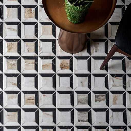 Image of East Village Porcelain Quadrant Mosaic Oro - 26 x 26 x 1.0cm-Ca Pietra-Tile.co.uk