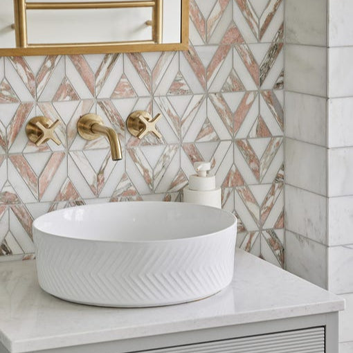 Image of East Java Flamingo Temple Honed Marble Mosaic 30.5x35cm-mosaic tile-Ca Pietra-Tile.co.uk