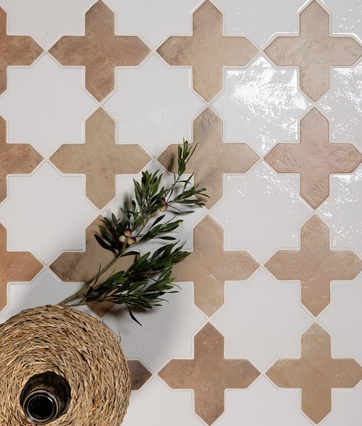 Image of Fez White STAR Gloss Porcelain tile 15.5x15.5cm-Wall and Floor tile-Ca Pietra-Tile.co.uk