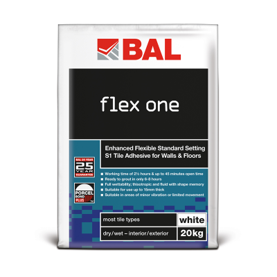 Bal 20kg Flex One White Tile Adhesive-Adhesive-Bal-tile.co.uk