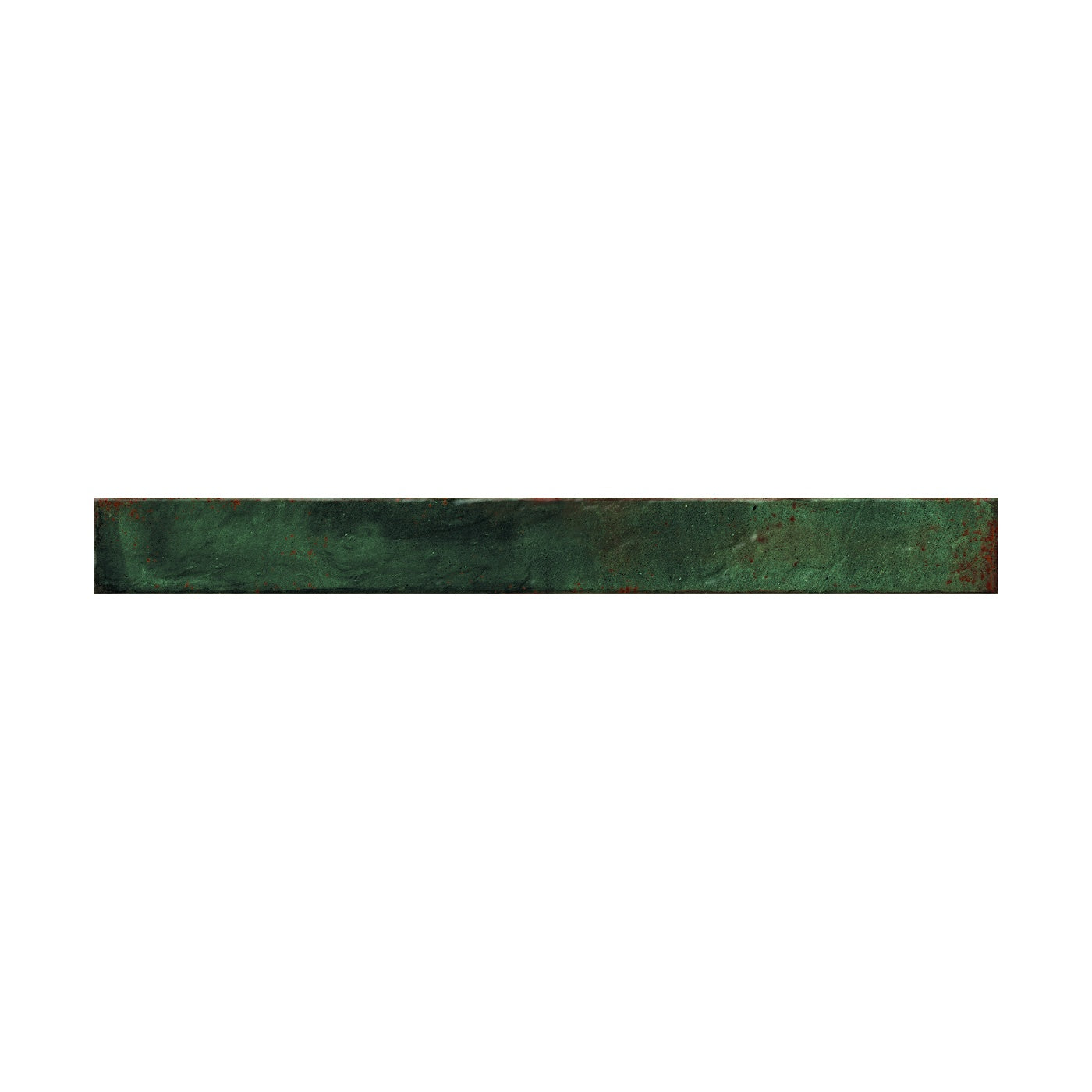 Image of A rectangular tile with a distressed green and brown patina finish, shown horizontally against a plain white background.