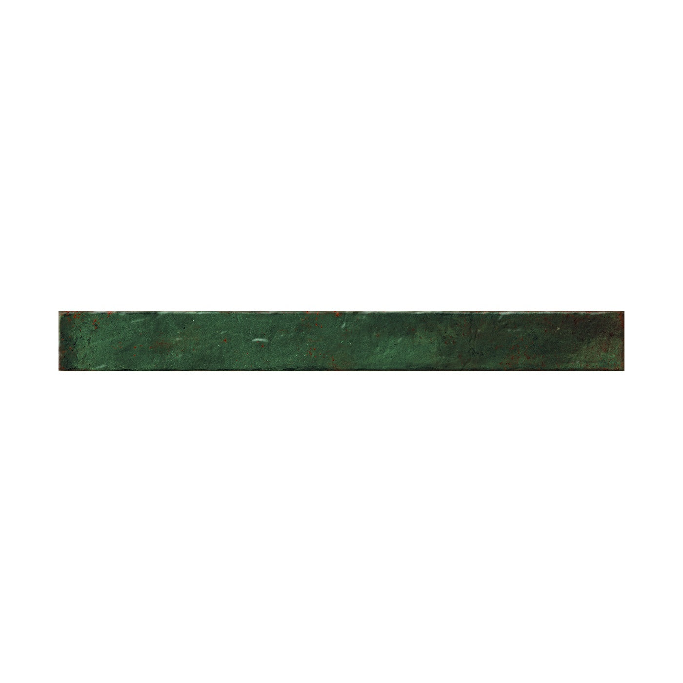 Image of A rectangular tile with a distressed green and brown patina finish, shown horizontally against a plain white background.