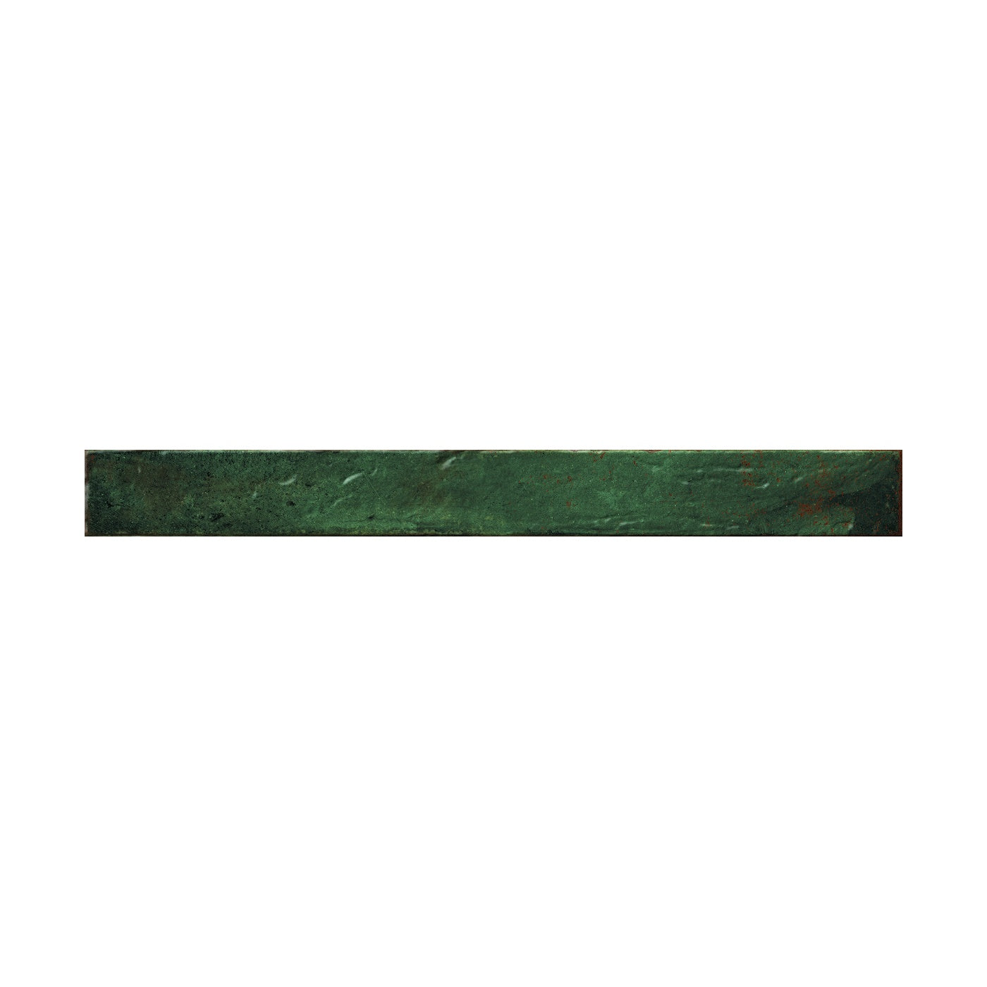 Image of A rectangular tile with a distressed green and brown patina finish, shown horizontally against a plain white background.