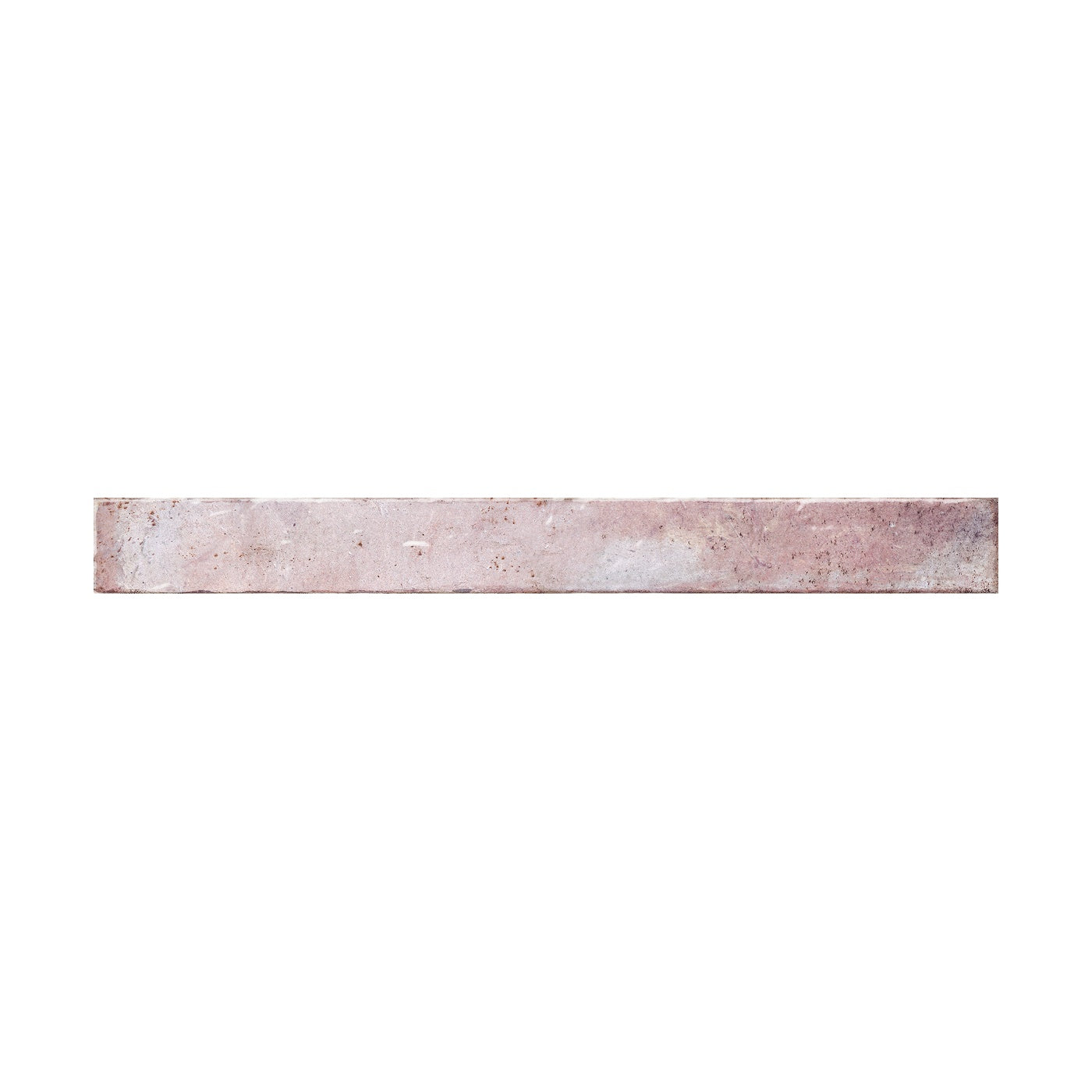 Image of A long, narrow rectangular tile with a distressed, textured finish showing pink tones, presented on a solid white background.