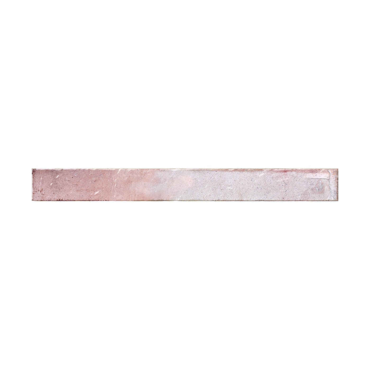 Image of A long, narrow rectangular tile with a distressed, textured finish showing pink tones, presented on a solid white background.