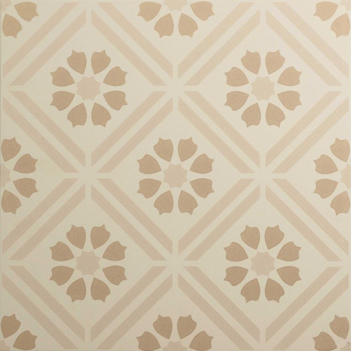 Beige tiles with a geometric pattern on a beige background