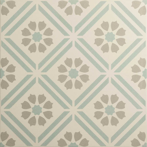 Patterned tile with geometric design on a beige background