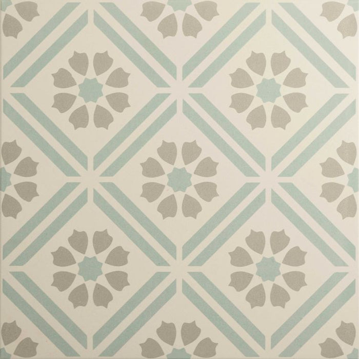 Patterned tile with geometric design on a beige background