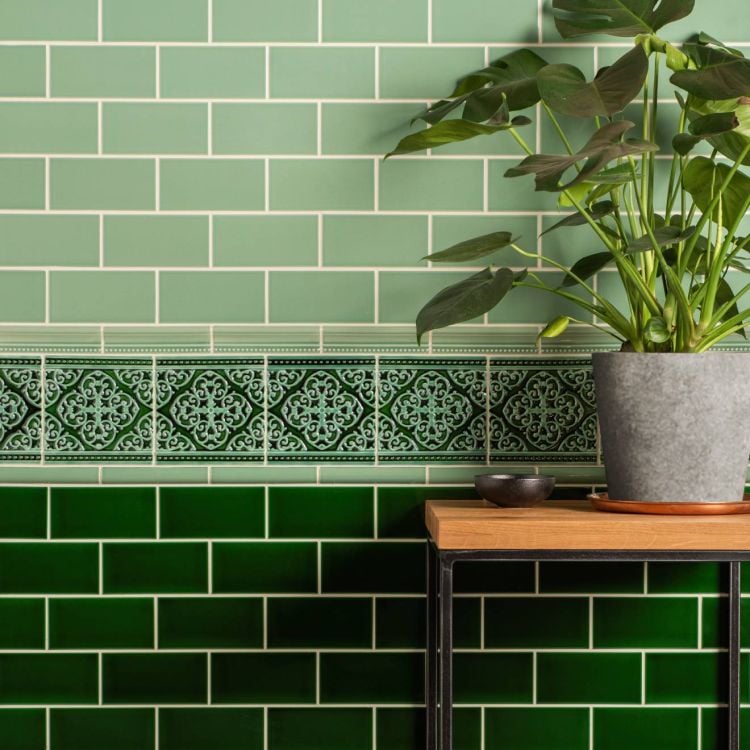 Image of Grosvenor Jade Breeze on Victorian Green Tile 15.2x15.2cm-Ceramic Tiles-Original Style-Tile.co.uk