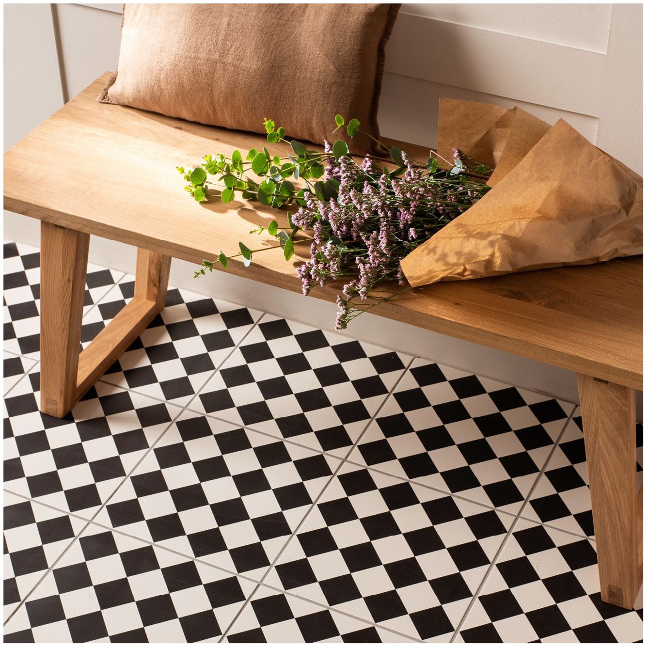 Image of Harlequin Small Black On Chalk 29.8x29.8cm-Porcelain tile-Original Style-Tile.co.uk