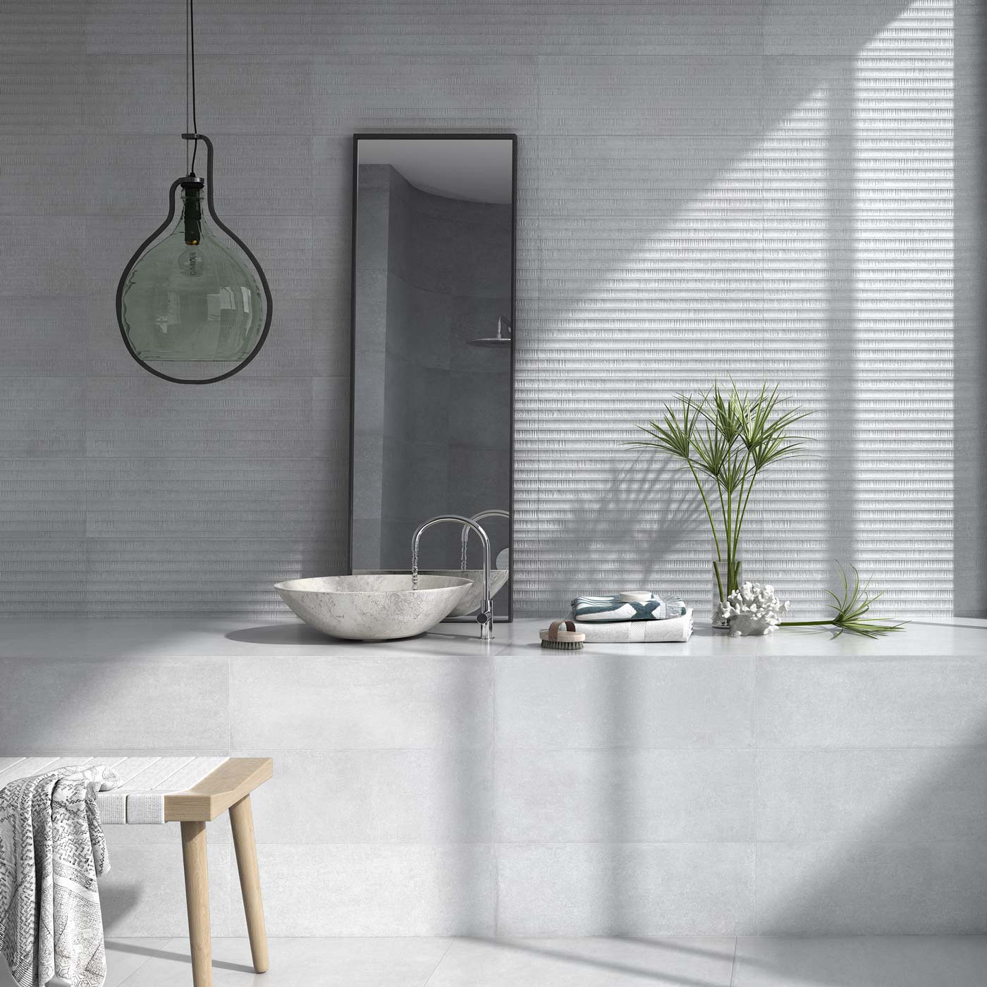 Image of Fluted Grey Decor Wall Tile 30x90cm-Ceramic wall tile-Keros-Tile.co.uk