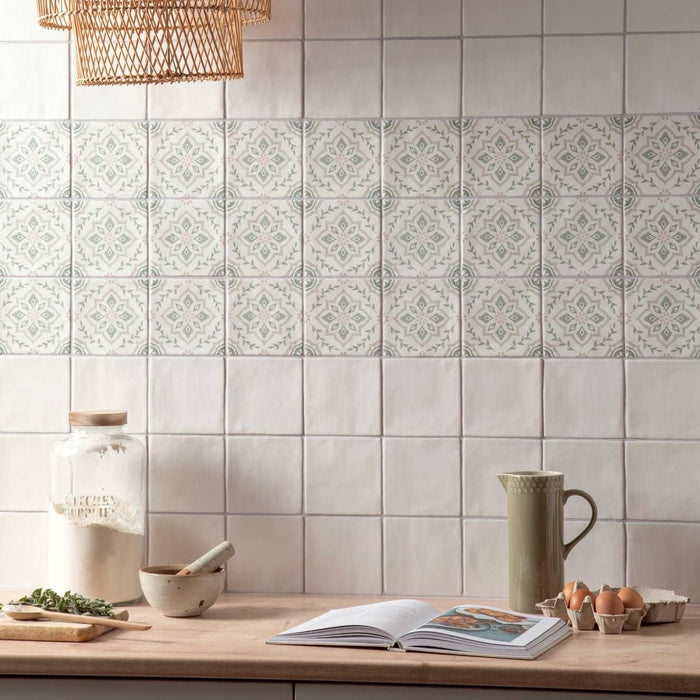 Jaipur Field Tile Jasmine on Frost splash back