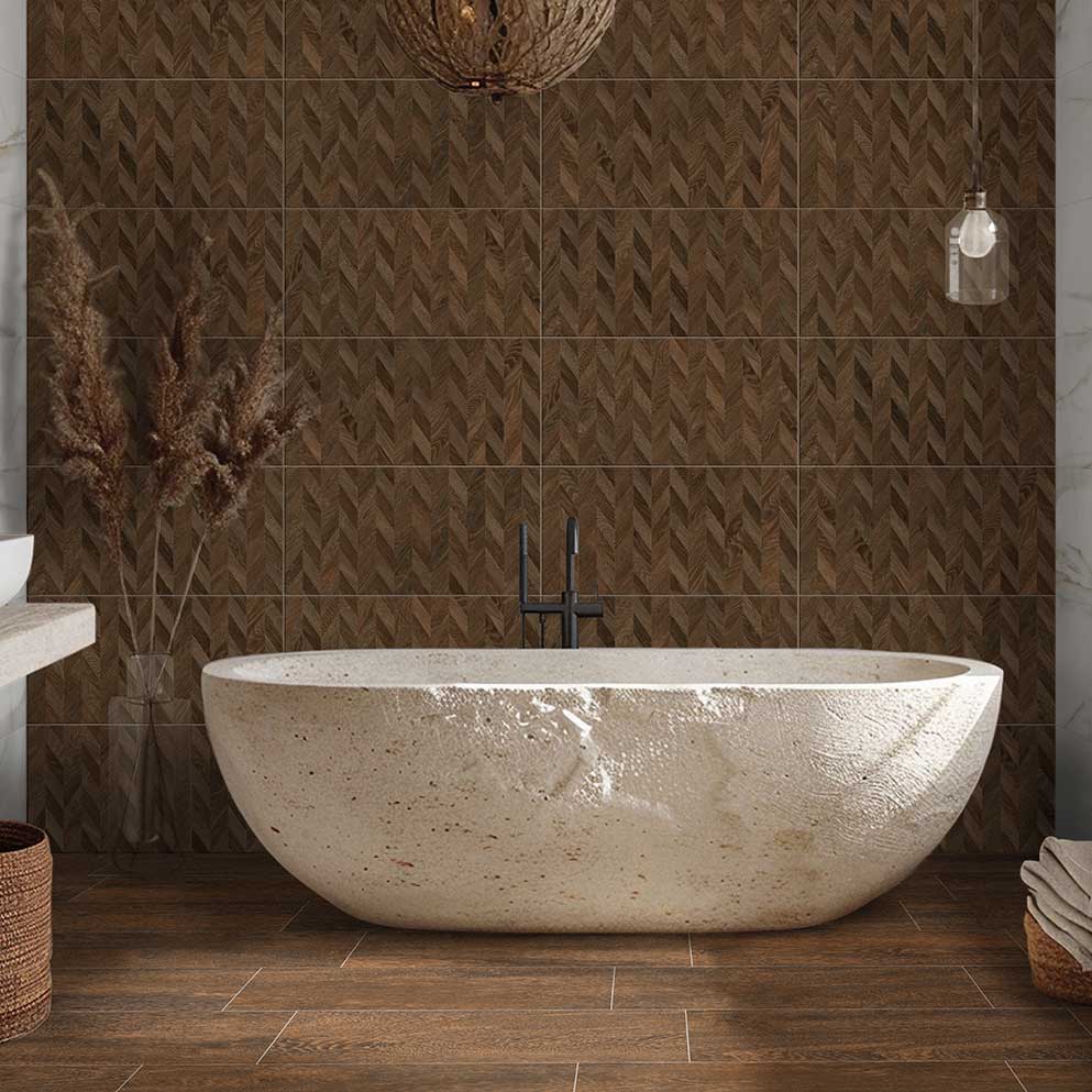 Image of Wood Espiga Cuero Ceramic tile 30x60cm-Ceramic tile-Keros-Tile.co.uk