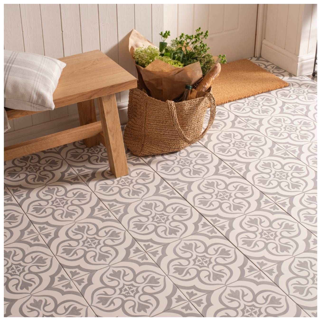 Image of Knightshayes Light Grey On Chalk 29.8x29.8cm-Porcelain tile-Original Style-Tile.co.uk