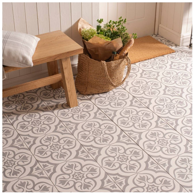 Image of Knightshayes Light Grey On Chalk 29.8x29.8cm-Porcelain tile-Original Style-Tile.co.uk